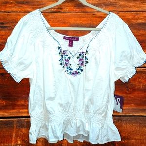 Gloria Vanderbilt ~ Sabina WHITE FLORAL PEASANT TOP SIZE 2X